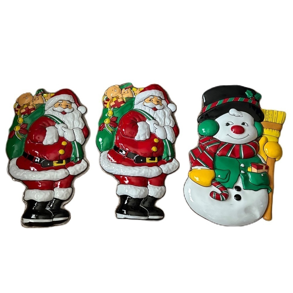 Vintage 3D Santa Claus Snowman Hanging Plastic Decor Bundle Lot 80s 90s Kitschy